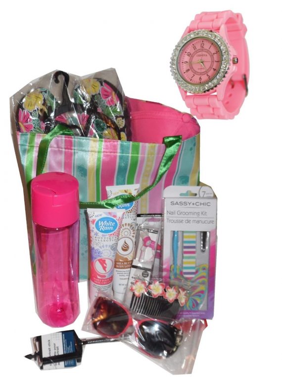 A-Day-At-The-Beach-Gift-Basket-Watch-Tote-Flip-Flops-Cap-Mom-Sisters-Birthday-0