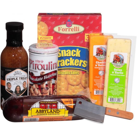 Wisconsin-Cheese-Sausage-Small-Gift-Pack-Gourmet-Crme-Cleaver-Thin-Basket-New-0