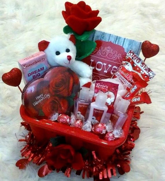 Womens-Valentines-Gift-Basket-Cherry-Blossom-Spa-Lindt-Chocolates-Rose-Bear-0